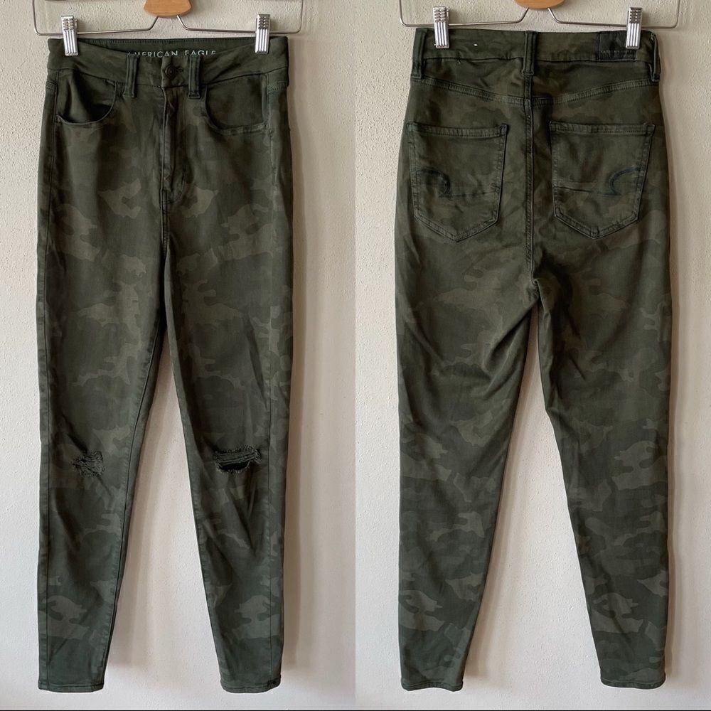 American Eagle Next Level Stretch Curvy High-Rise Jeggings Camo Green - Size: 2